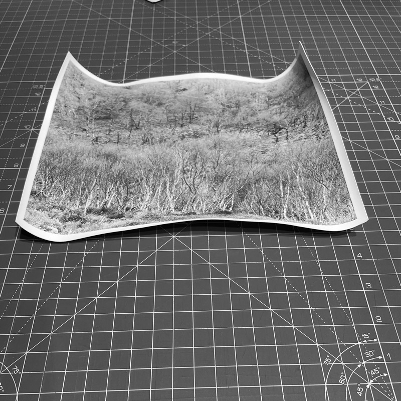 curled print on a worktop