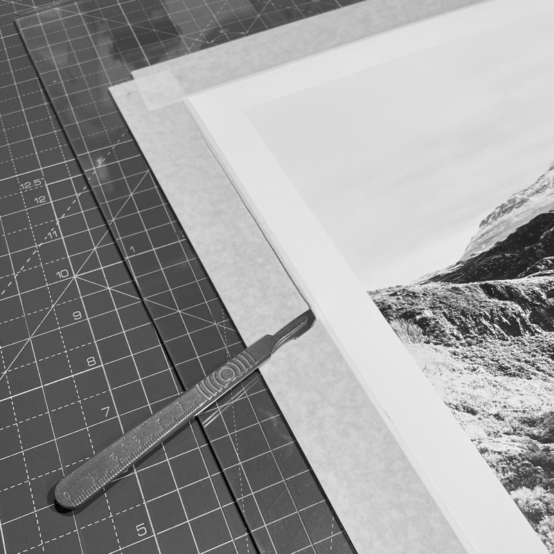 portion of print with a scalpel